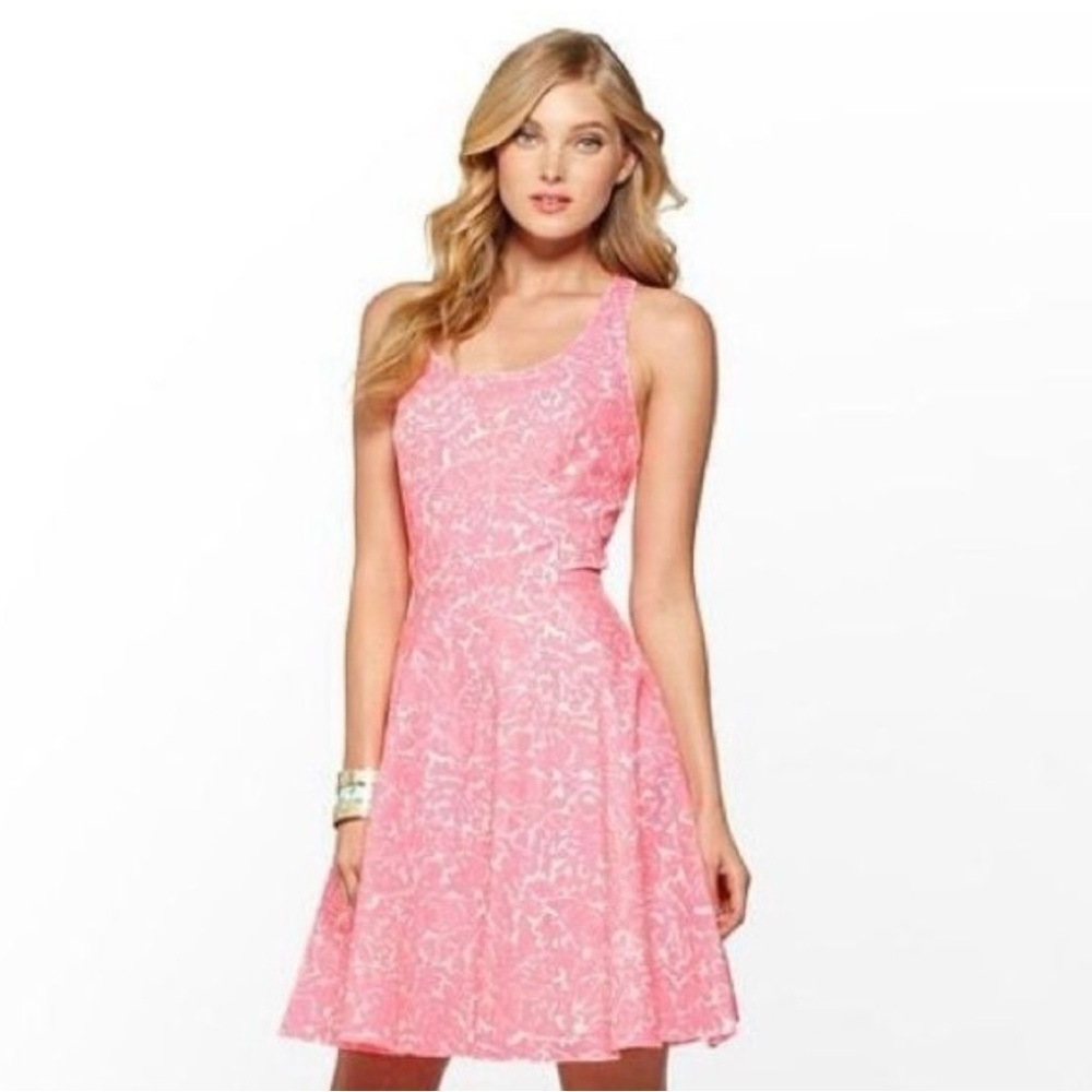 Lilly Pulitzer Zo Cosmo Pink Skater Dress Neon Pink And White Size 2